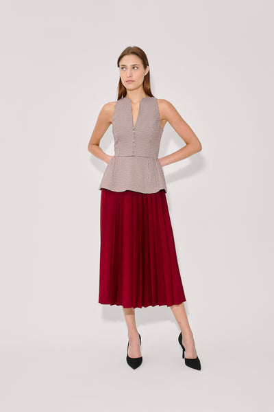 Long Peplum Dress in Micro Houndstooth