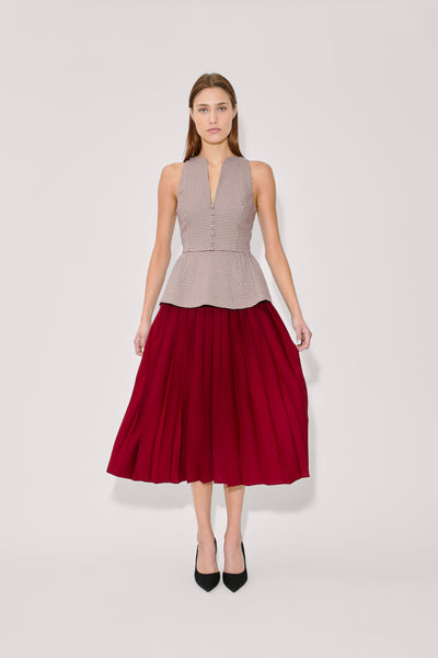 Long Peplum Dress in Micro Houndstooth
