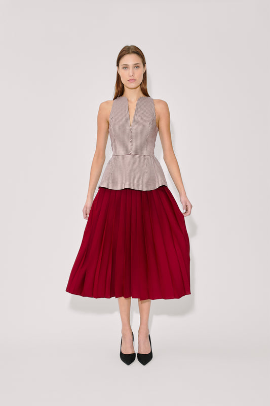 Long Peplum Dress in Micro Houndstooth