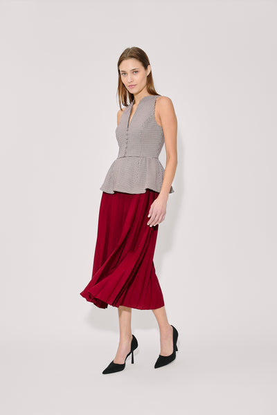 Long Peplum Dress in Micro Houndstooth