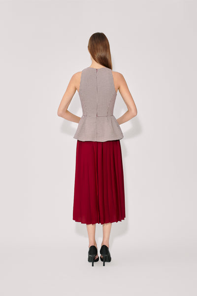 Long Peplum Dress in Micro Houndstooth