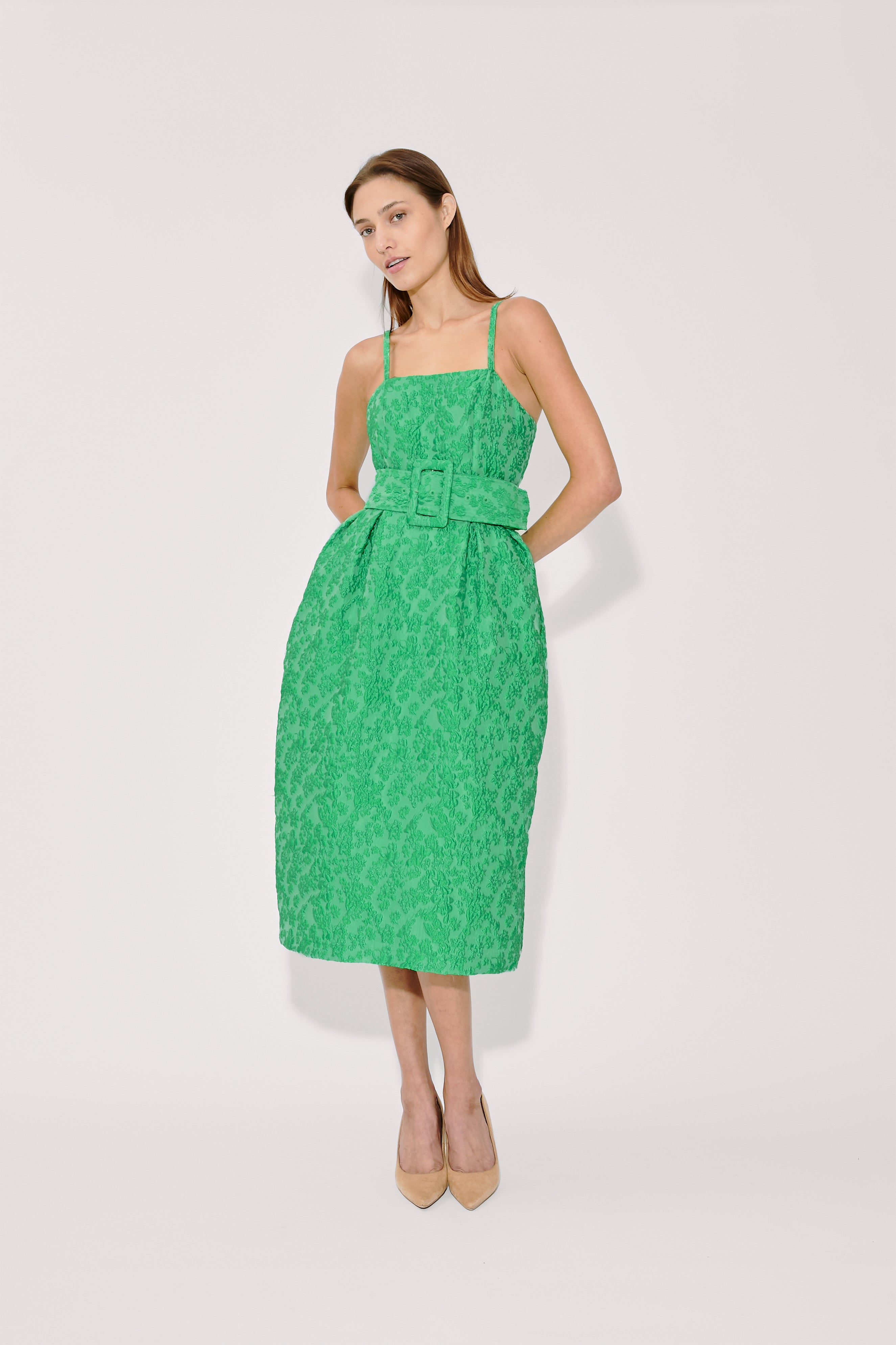 Rosie Assoulin Women's Artichoke Belted Cocktail Dress - Emerald
