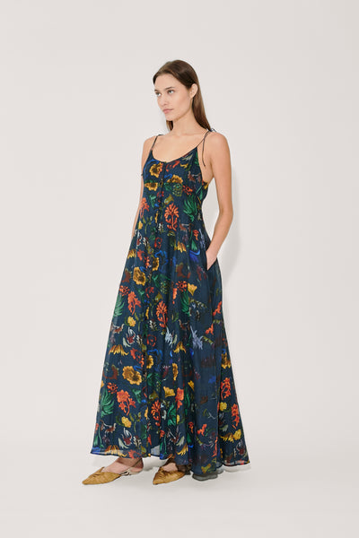 High Garden Maxi Dress in Floral Printed Ramie