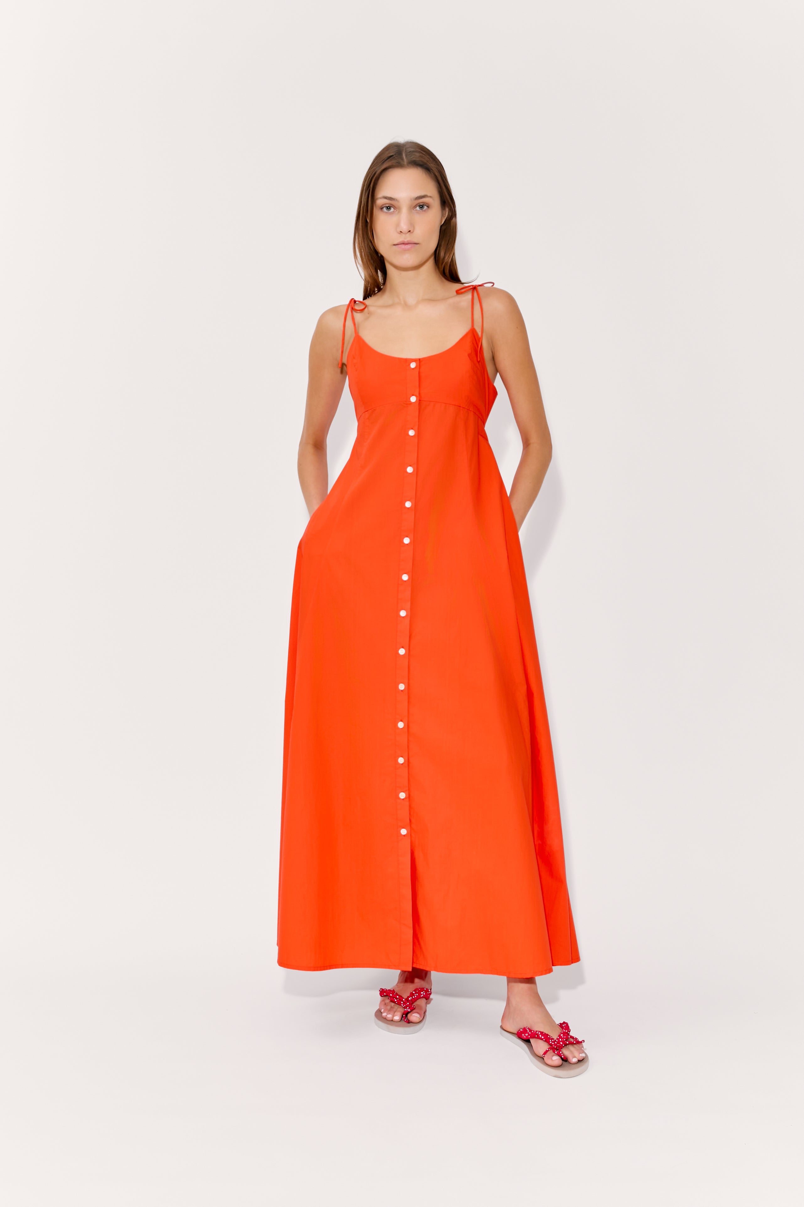 slim fit dress slacks High Garden Maxi Dress in Cotton Poplin Persimmon / 14