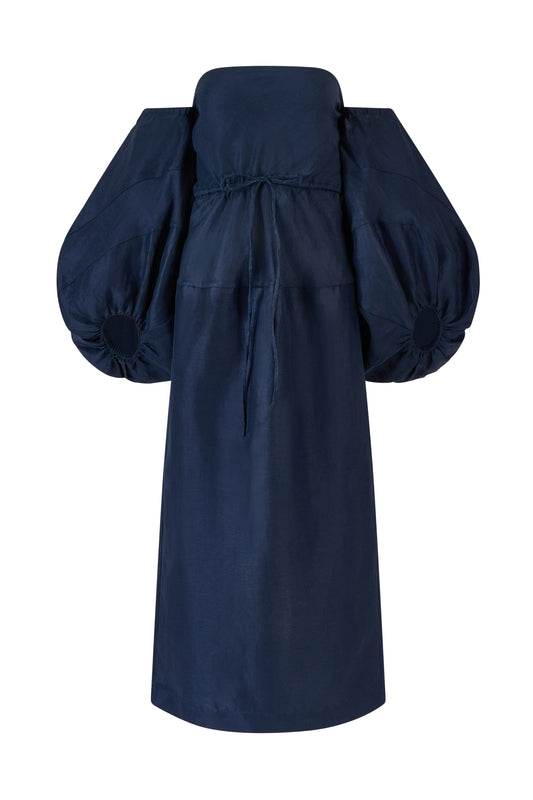 Balloon Sleeve Dress in Linen Viscose