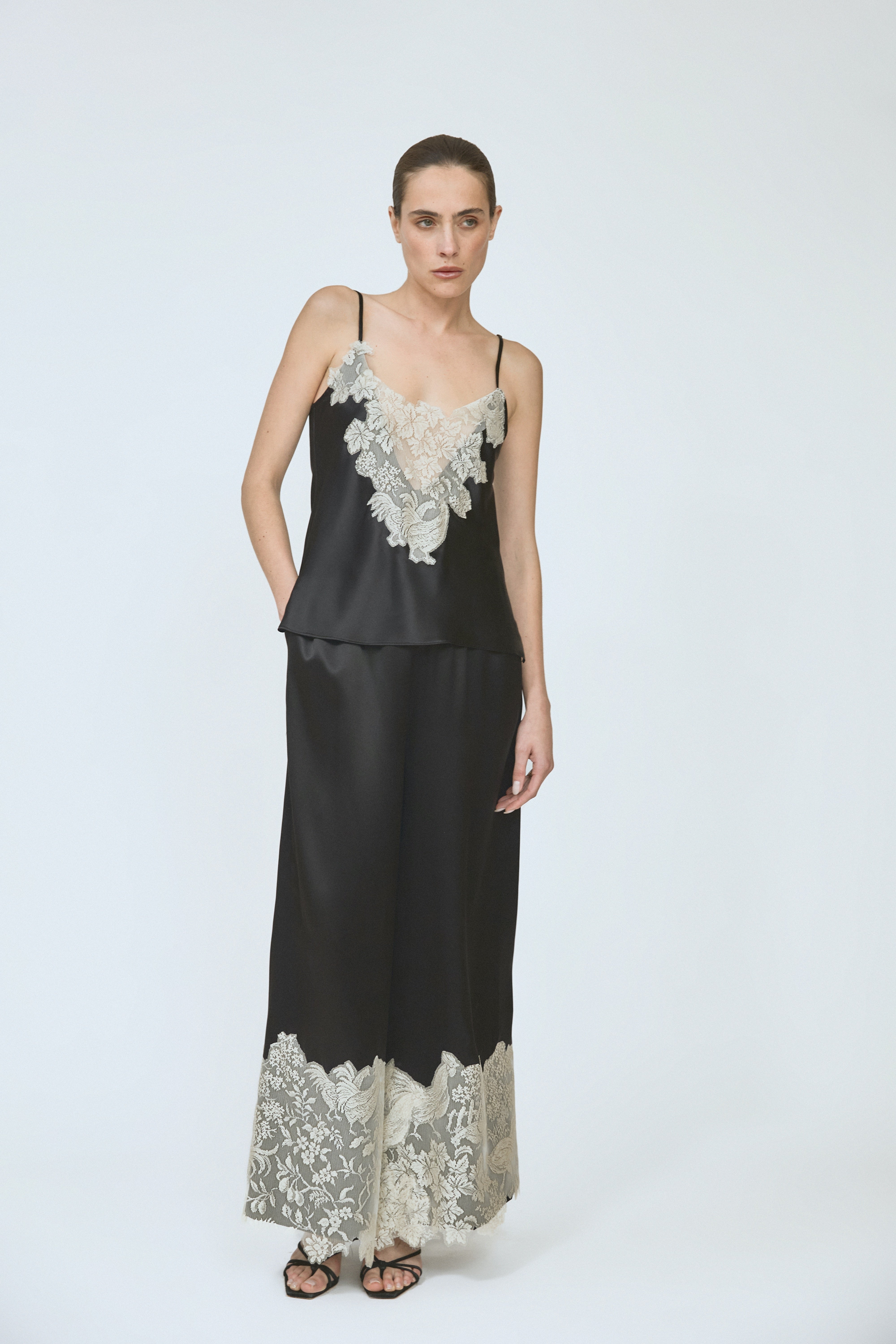 Chicken Lace PJ Pant in Silk Charmeuse Black / XS
