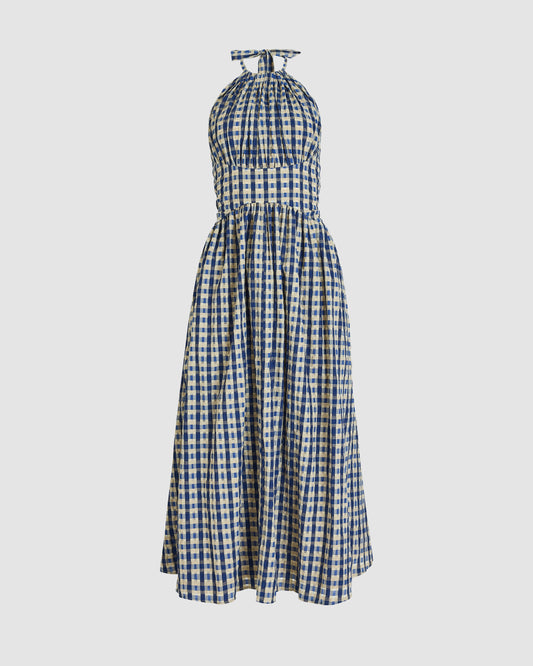 Halter in the Name of Love in Seersucker Navy Check