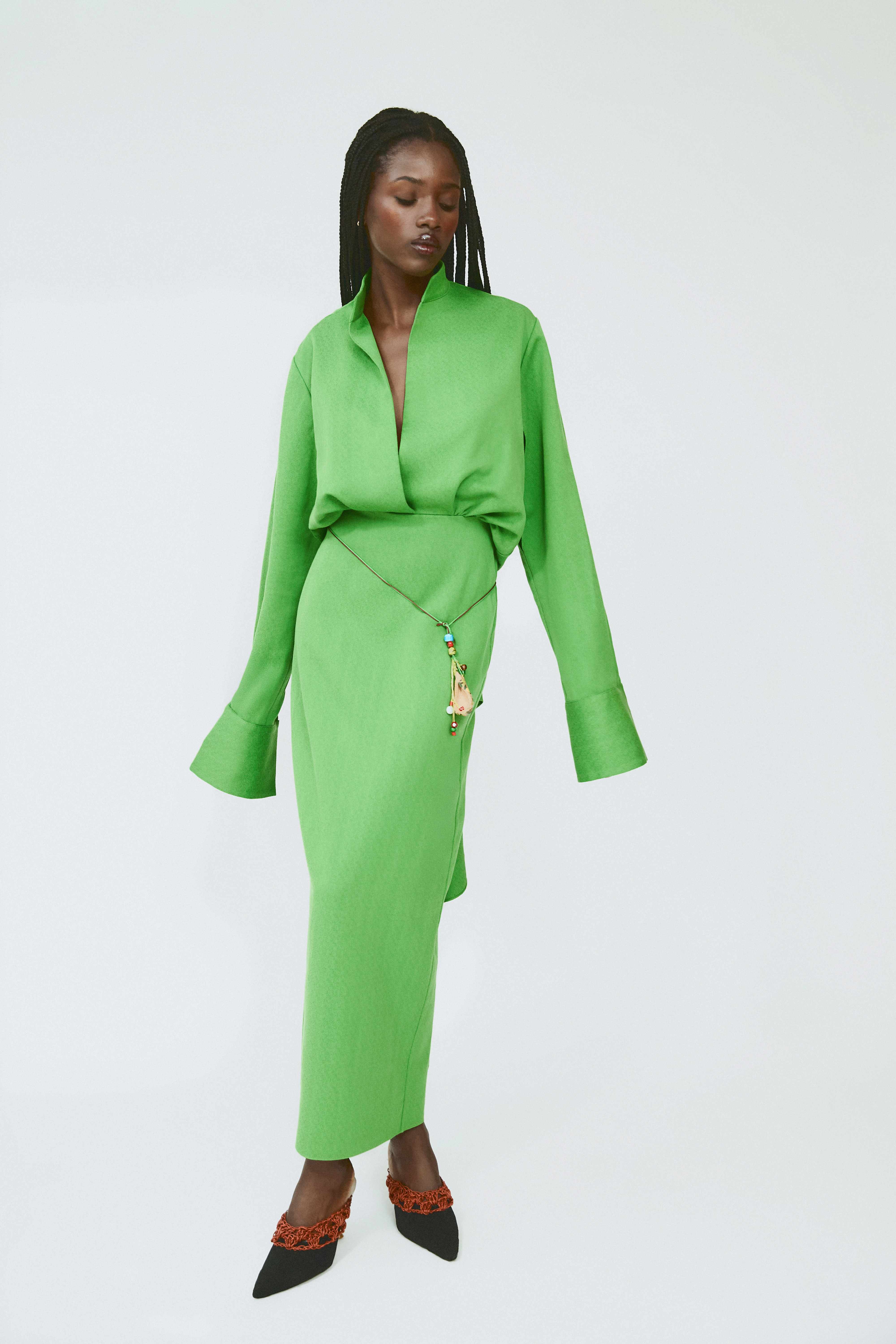 Just a Small Gathering Open Back Dress in Spongy Crepe Grass Green / 6