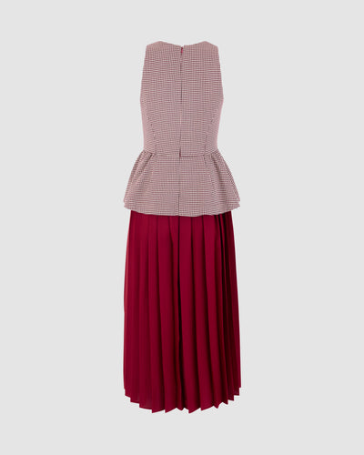Long Peplum Dress in Micro Houndstooth