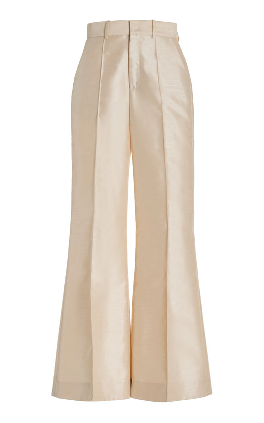 Paneled and Piped Flair Trouser - Ecru