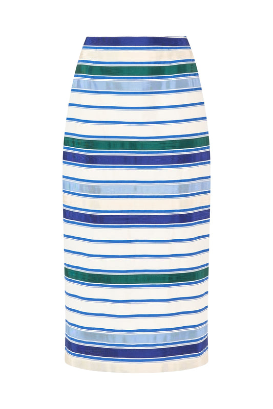 Ribbon Classic Pencil Skirt in Coastal Stripe Cotton