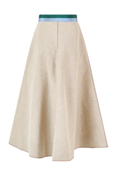 Ribbon Quartered A-Line Skirt in Linen Canvas