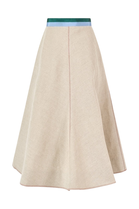 Ribbon Quartered A-Line Skirt in Linen Canvas