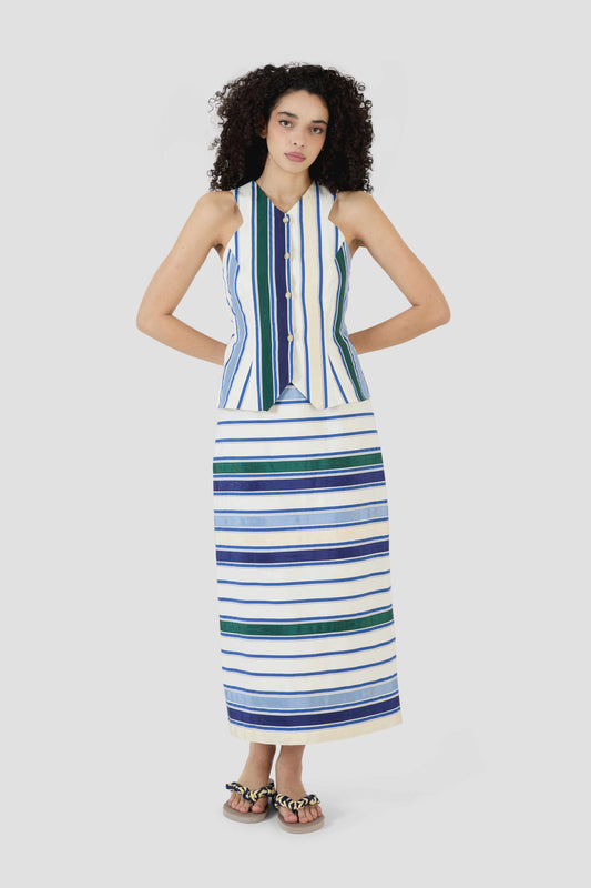 Ribbon Classic Pencil Skirt in Coastal Stripe Cotton