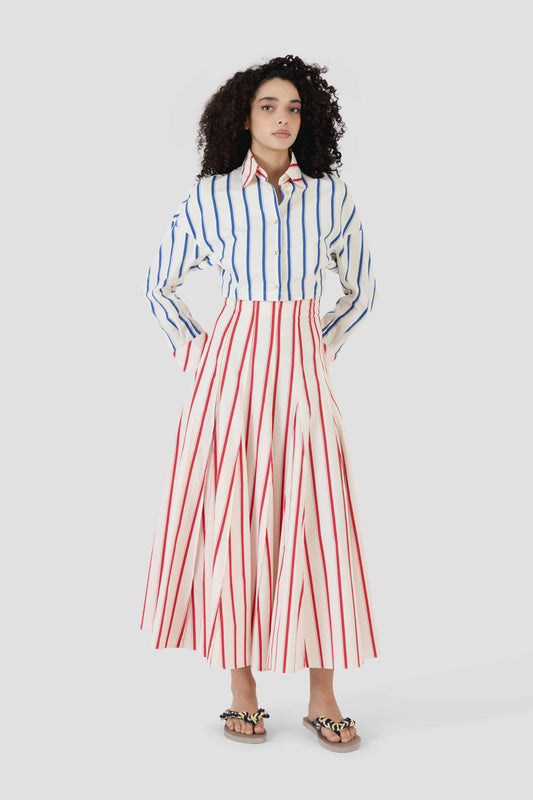 Million Pleats Skirt in Coastal Stripe Cotton