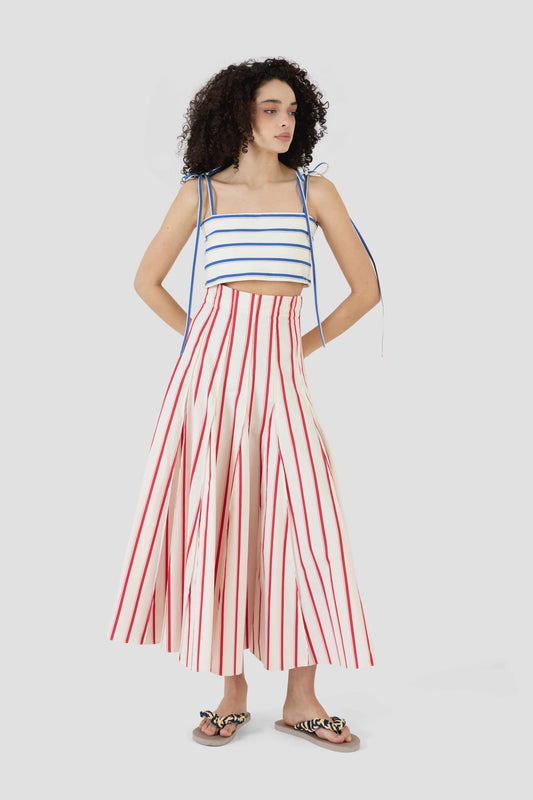 Million Pleats Skirt in Coastal Stripe Cotton