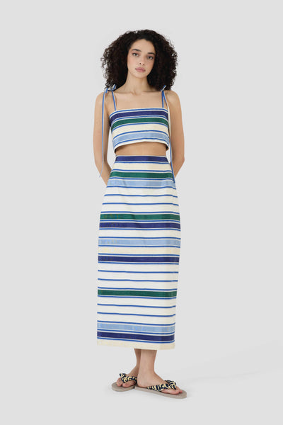 Ribbon Classic Pencil Skirt in Coastal Stripe Cotton