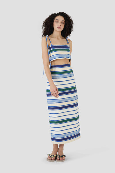 Ribbon Classic Pencil Skirt in Coastal Stripe Cotton