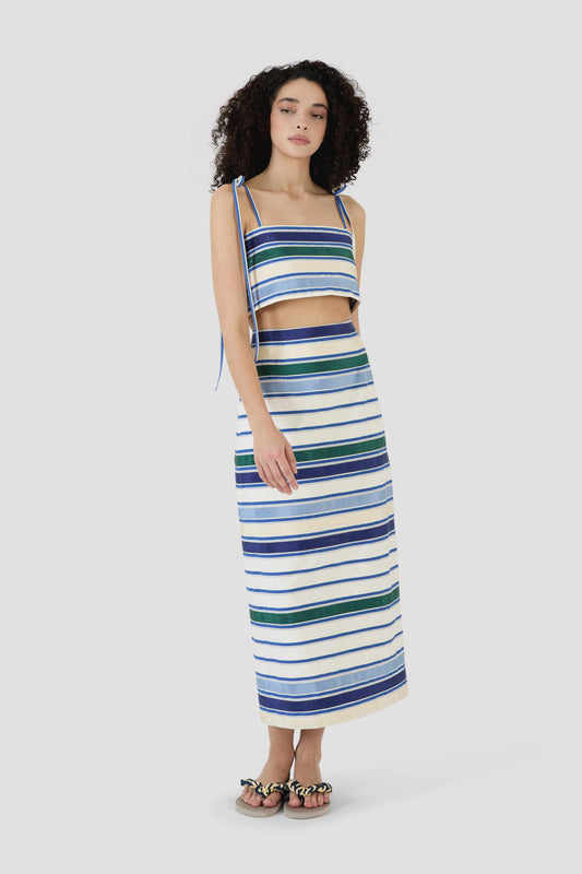 Ribbon Classic Pencil Skirt in Coastal Stripe Cotton