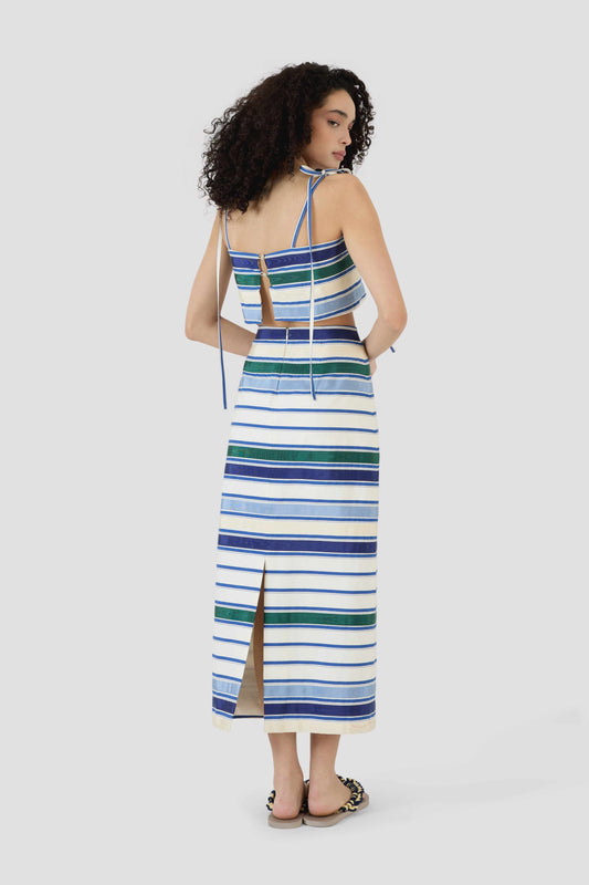 Ribbon Classic Pencil Skirt in Coastal Stripe Cotton