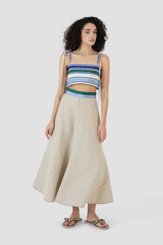 Ribbon Quartered A-Line Skirt in Linen Canvas