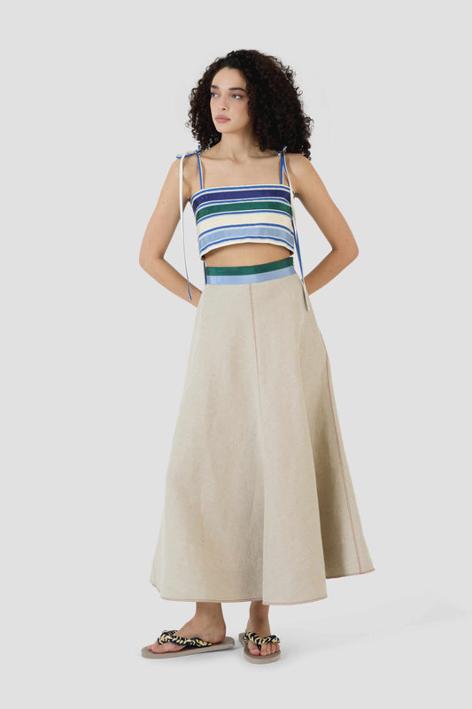 Ribbon Quartered A-Line Skirt in Linen Canvas