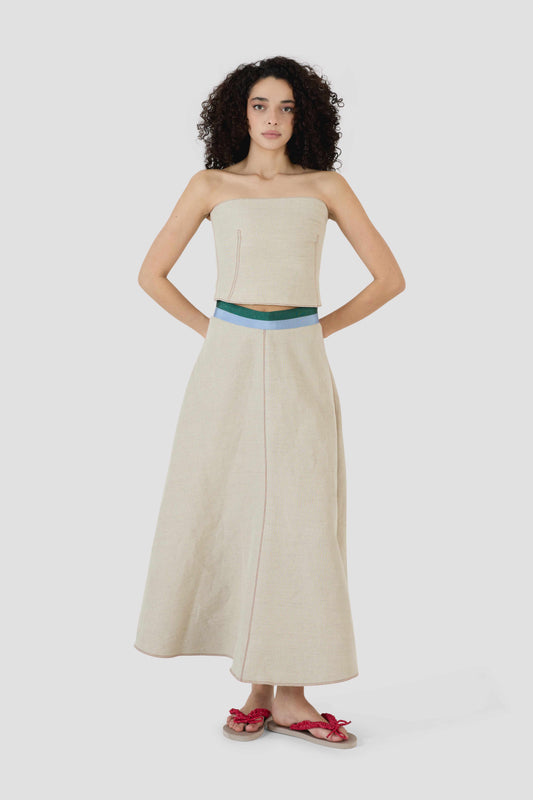 Ribbon Quartered A-Line Skirt in Linen Canvas