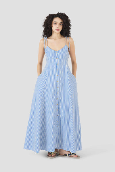High Garden Maxi Dress in Cotton Poplin Stripe