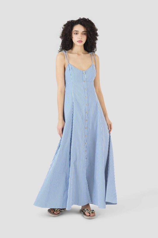 High Garden Maxi Dress in Cotton Poplin Stripe