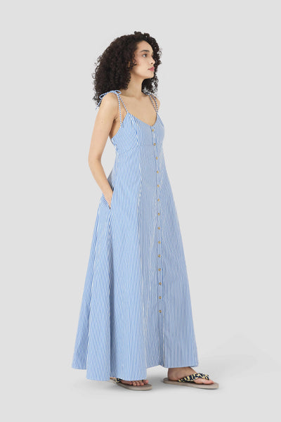 High Garden Maxi Dress in Cotton Poplin Stripe