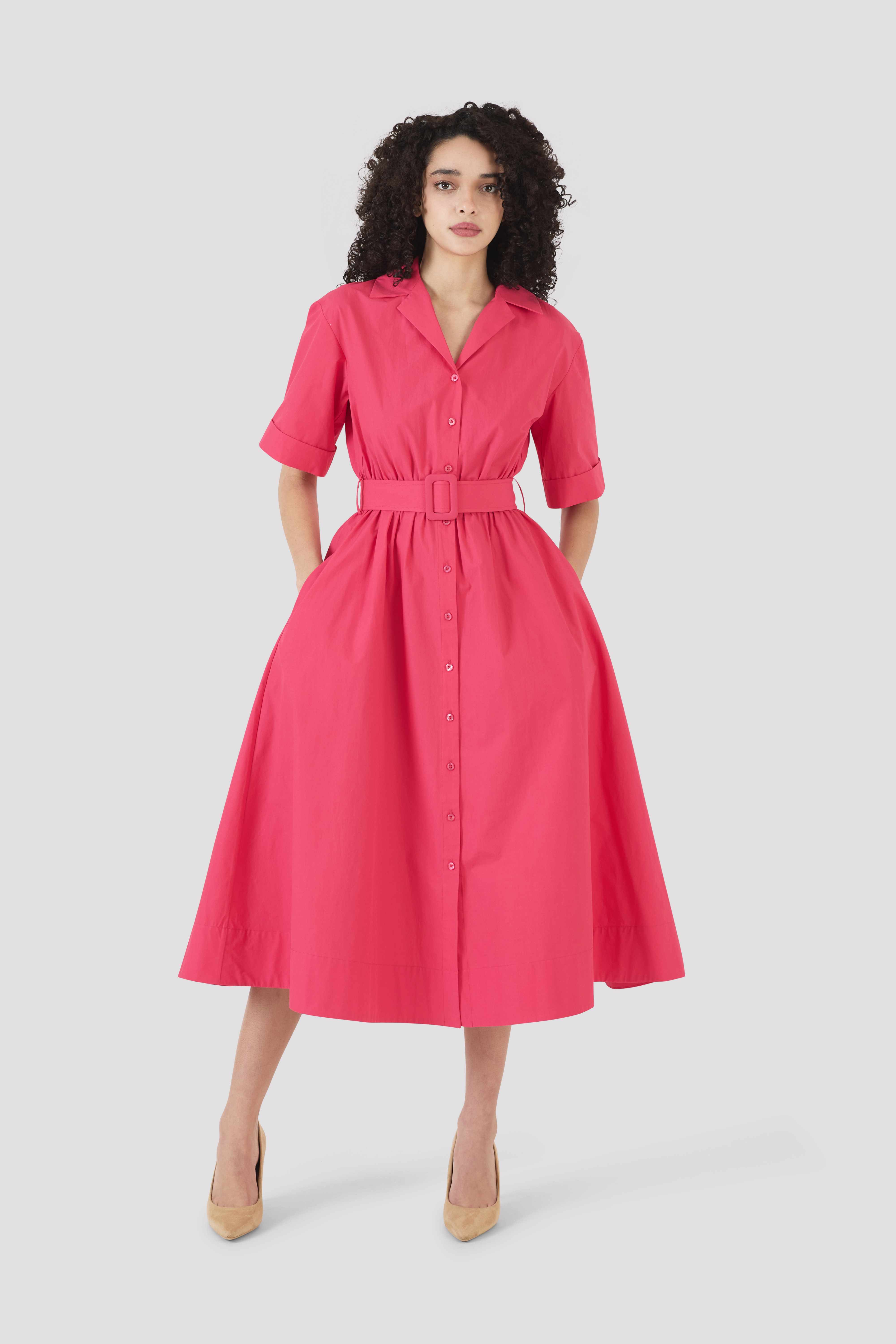 Jane Shirt Dress in Cotton Poplin Magenta / 4