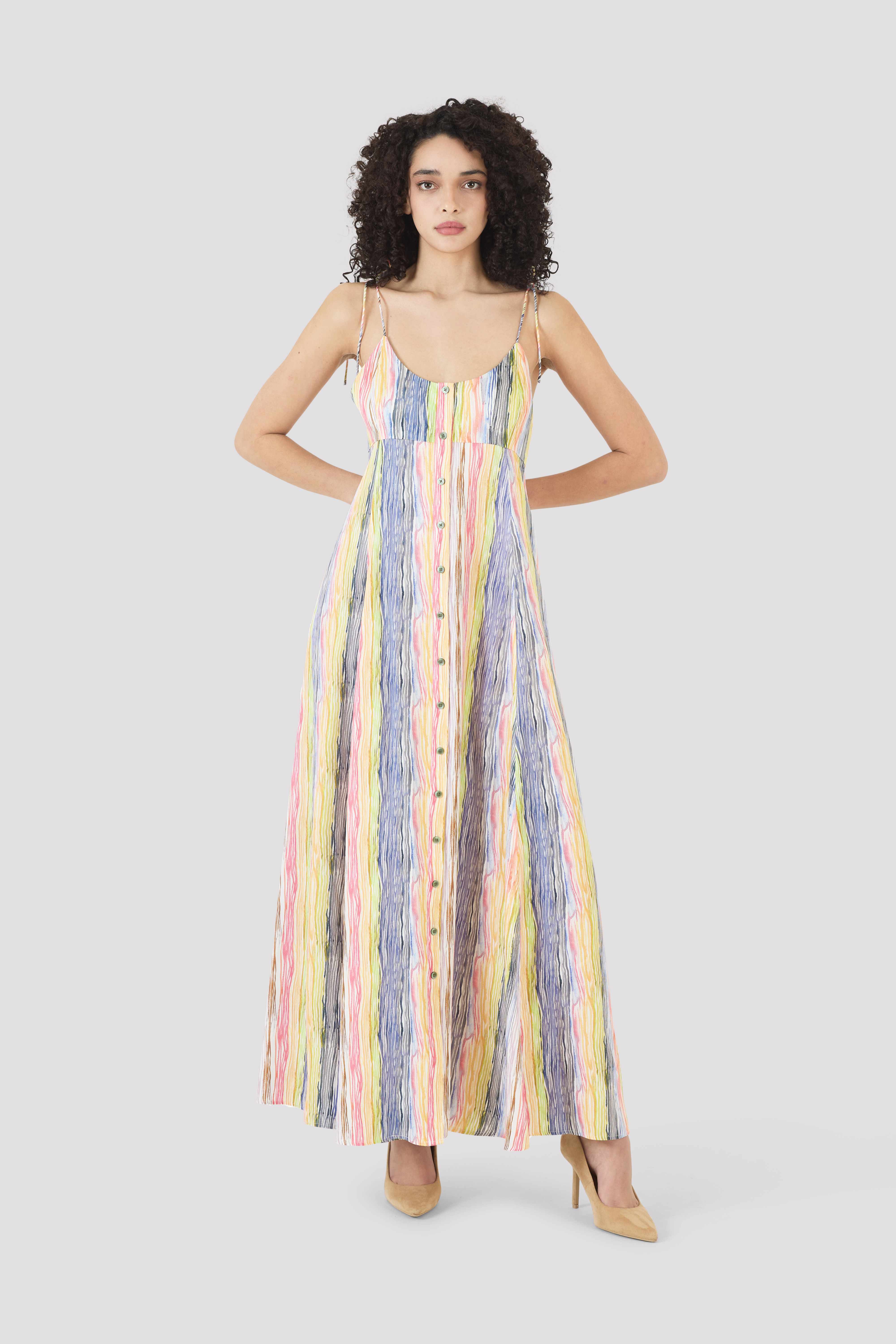 open lace back dress High Garden Maxi Dress in Rainbow Stripe Twill Rainbow / 10