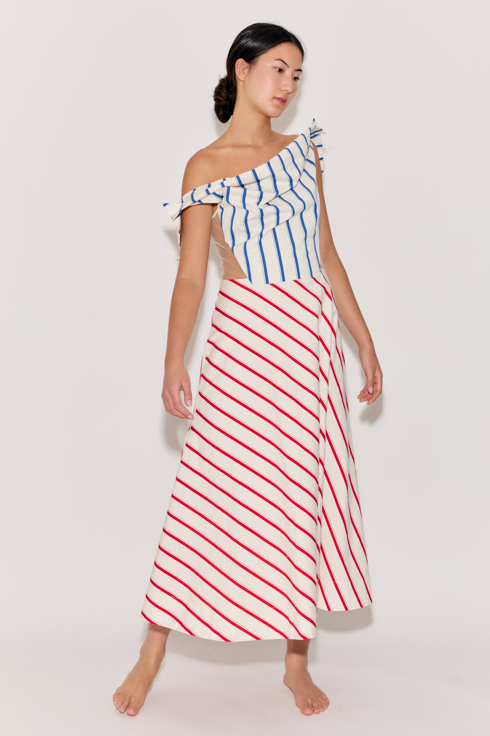 Cowl V Dress in Coastal Stripe Cotton Rosie Assoulin Cowl V Dress in Coastal Stripe Cotton Rosie Assoulin