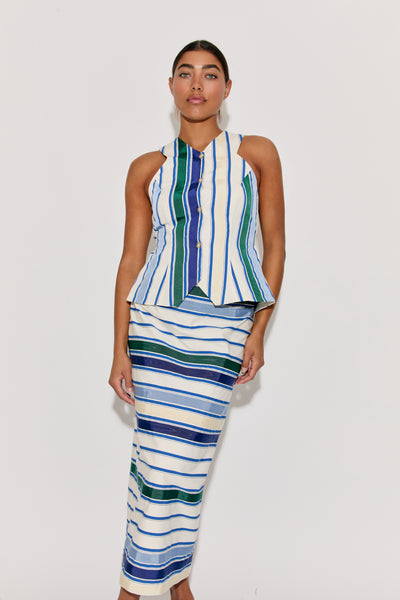 Ribbon Classic Pencil Skirt in Coastal Stripe Cotton