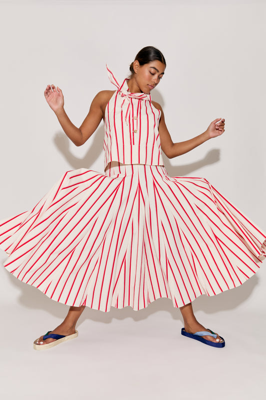 Million Pleats Skirt in Coastal Stripe Cotton