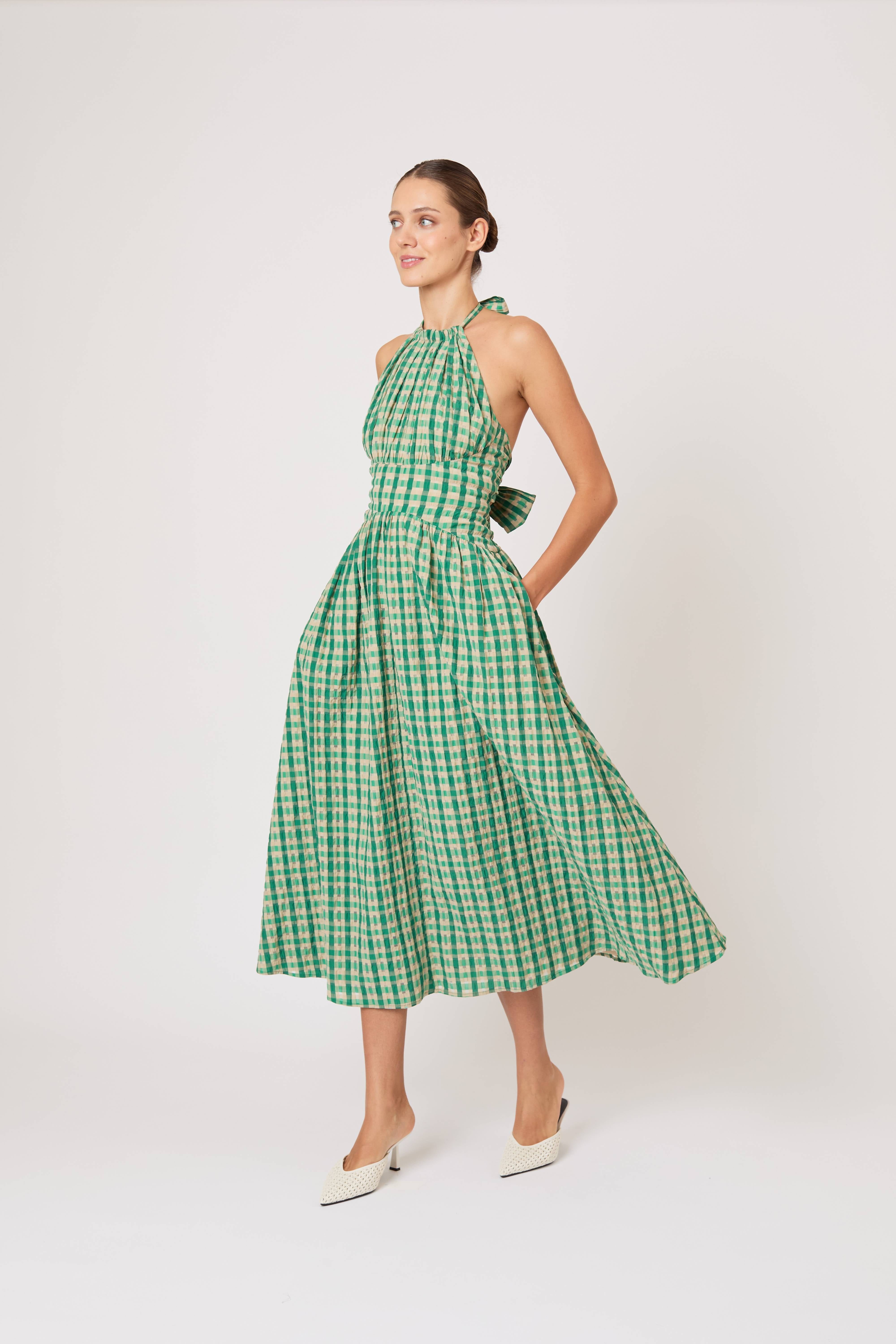 Rosie Assoulin - Halter in the Name of Love Gingham Midi Dress - Green - US 10 - Moda Operandi Rosie Assoulin - Halter in the Name of Love Gingham Midi Dress - Green - US 10 - Moda Operandi