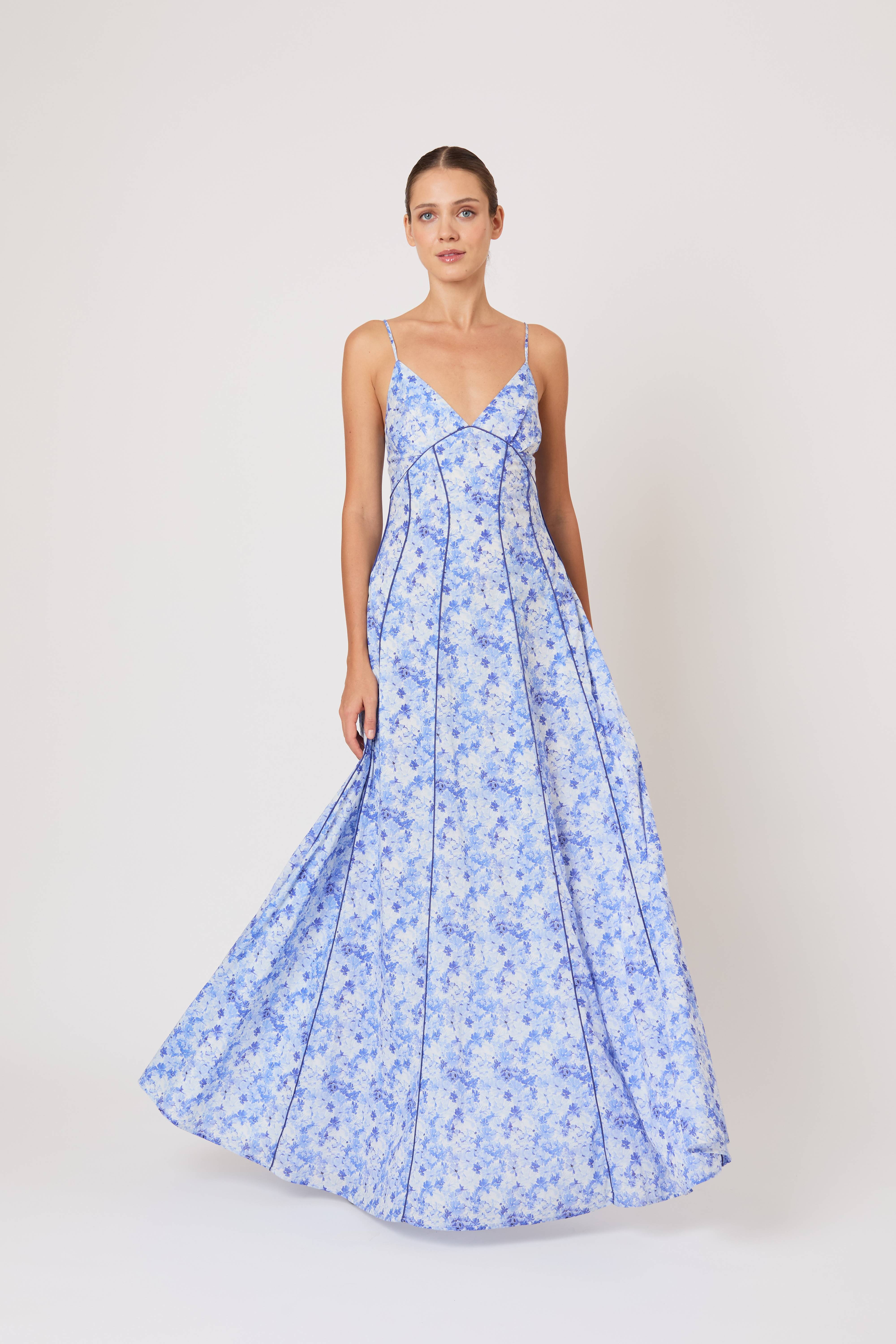 Cami Maxi Dress in Watercolor Floral Blue Multi / 12