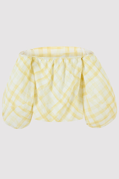 Balloon Sleeve Top in Watercolor Gingham on Lyocell Linen