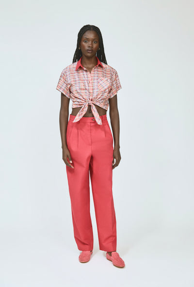 Tailored Tie Me Up, Tie Me Button Down in Ombre Plaid Silk Taffeta
