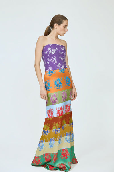 Slippery When Wet Skirt in Hibiscus Jacquard Silk Stripe