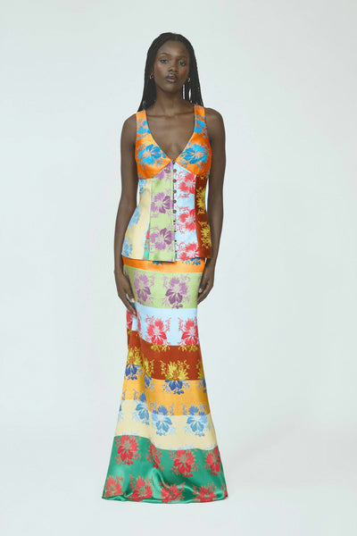 Row, Row, Row Your Buttons Tank in Hibiscus Jacquard Silk Stripe