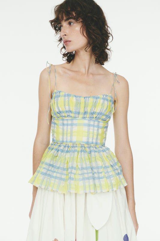 Ruched and Tucked Bodice - Aqua/Yellow