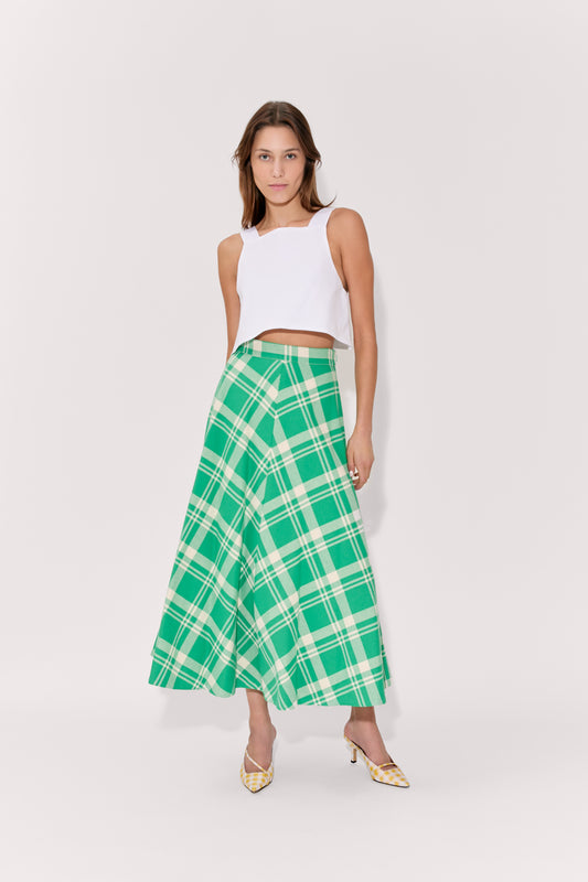 Quartered A-Line Skirt in Woven Cotton Plaid