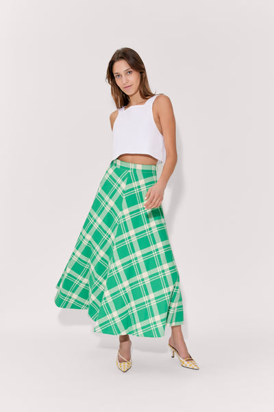 Quartered A-Line Skirt in Woven Cotton Plaid
