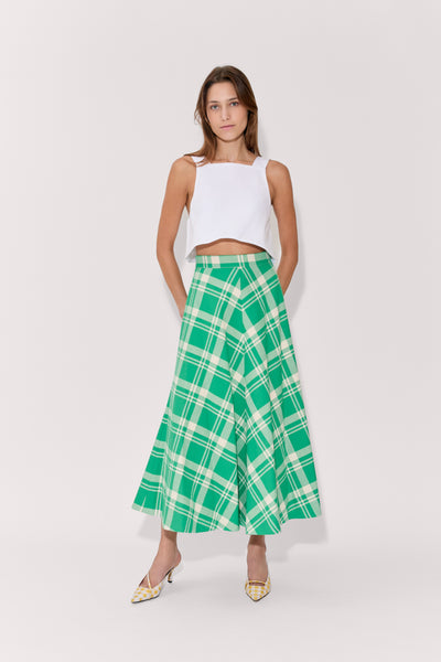 Quartered A-Line Skirt in Woven Cotton Plaid