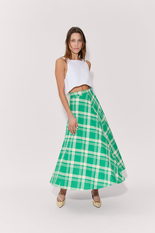 Quartered A-Line Skirt in Woven Cotton Plaid
