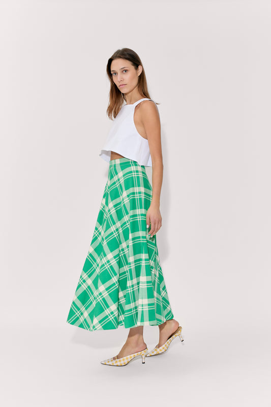 Quartered A-Line Skirt in Woven Cotton Plaid