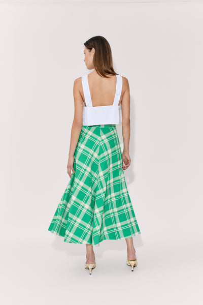 Quartered A-Line Skirt in Woven Cotton Plaid