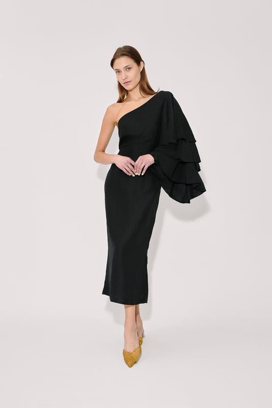 Bidi Bidi Bom Bom Tea Length Dress in Linen Viscose