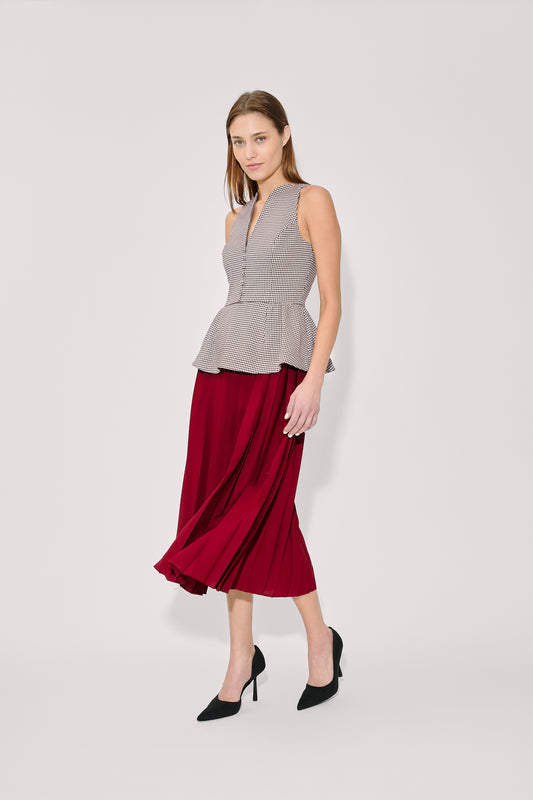 Long Peplum Dress in Micro Houndstooth
